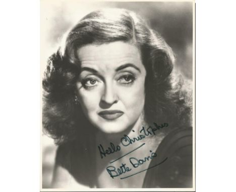 Bette Davis signed 10 x 8 inch b/w portrait photo to Christopher, couple dings other wise good Good condition. All signed ite