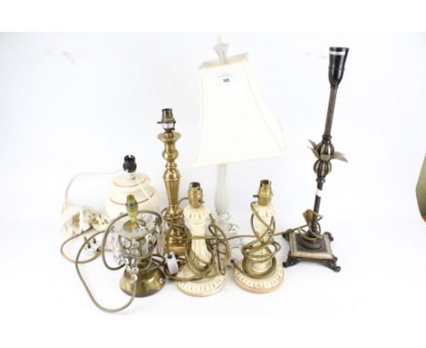 A group of seven assorted table lamps. Including a Laura Ashley Home brass candlestick type model no. 3569706, H38cm, etc.