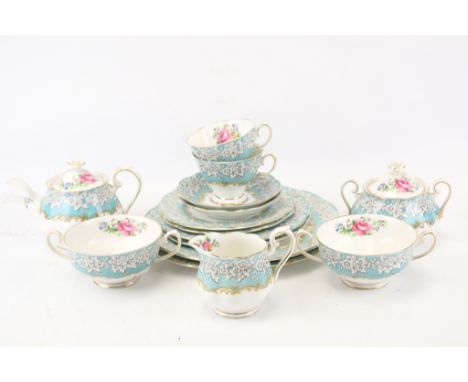 A Royal Albert 'Enchantment' tea set. Including tea pot, milk and sugar bowl, etc. Max. H11.5cm Condition Report: Marked 'Roy