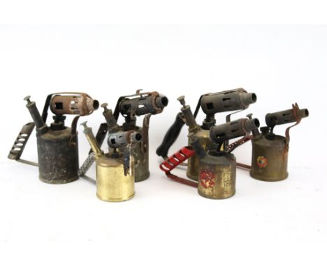 A collection of six assorted vintage blowlamps. Including Primus, etc. Max. H21cm