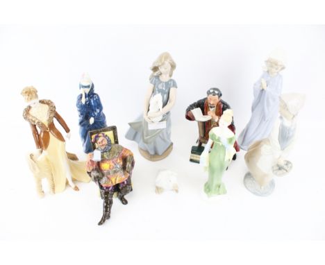 A collection of nine assorted 20th century porcelain figures. Including Royal Doulton 'The Foaming Quart' HN 2162 and a Nao d