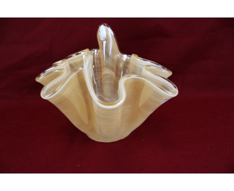 A large vintage Murano glass 'handkerchief' vase. In shades of cream and yellow, H22cm