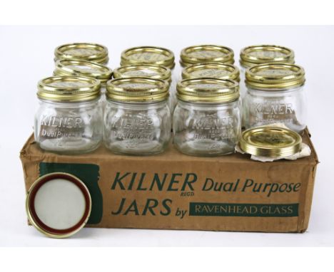 A collection eleven vintage glass Kilner storage jars . 'Dual Purpose Jar' with screw top and original packaging. H9cm