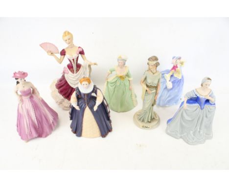 Seven ceramic figures of ladies. Including a Coalport 'Age of Elegance', Franklin 'Catherine The Great', 'Vienna Waltz', 'Mar
