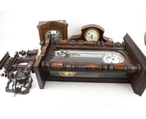 A vintage Vienna style wall clock and two mantle clocks. L42cm x D18cm x H87cm