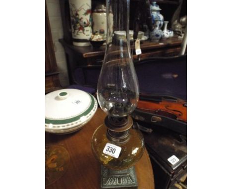 Small Victorian oil lamp with amber glass bowl 