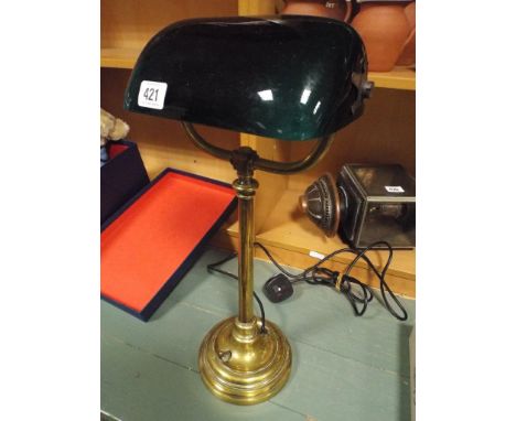 Bankers brass and green glass desk lamp 