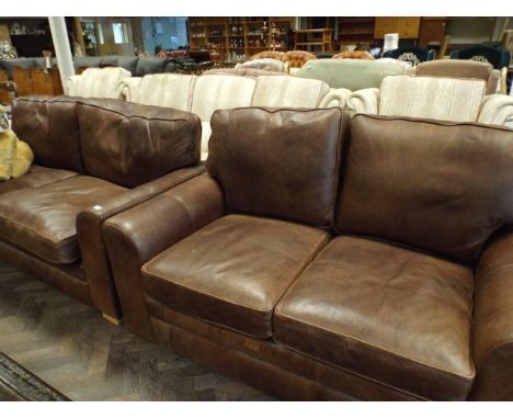 Large 2 seater brown distressed leather sofa and matching smaller 2 seater sofa