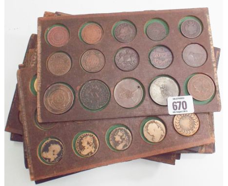 18 trays of 19th and 20th century Foreign copper and bronze coins.