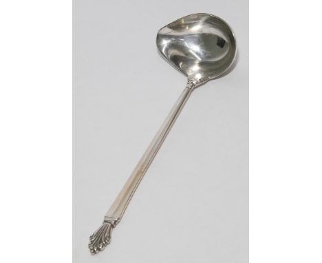 Georg Jensen small silver sauce ladle with stylised leaf handle 17cm long  