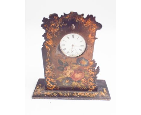 19th century papier mache pocket watch stand hand painted with flowers, leaves and gilding 17.5cm high and a silver cased poc