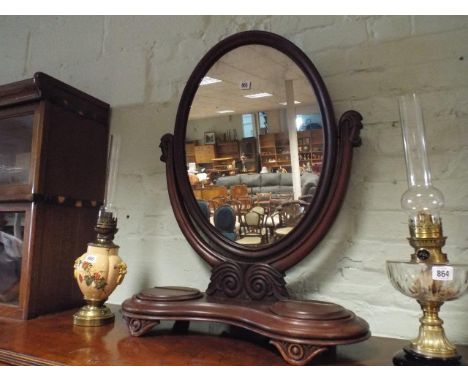 Oval Victorian mahogany swing toilet mirror base fitted with 2 trinket boxes 