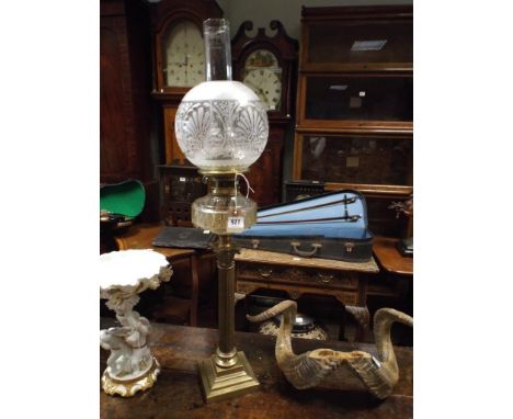 Brass Corinthian column oil lamp with glass bowl and bowl type shade 32" high 