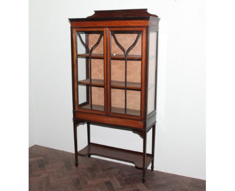 3' Edwardian inlaid mahogany china display cabinet with under shelf 