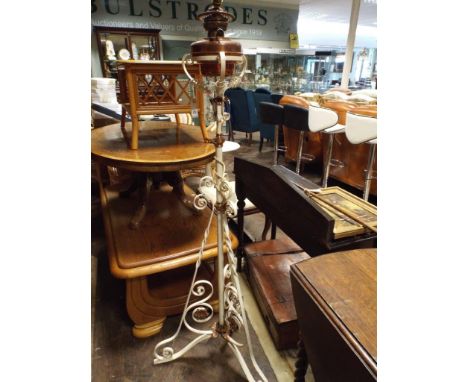 Cream painted wrought iron and copper lamp standard 