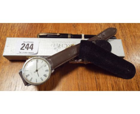 Gents Timex watch, 2 fountain pens and a paper knife 