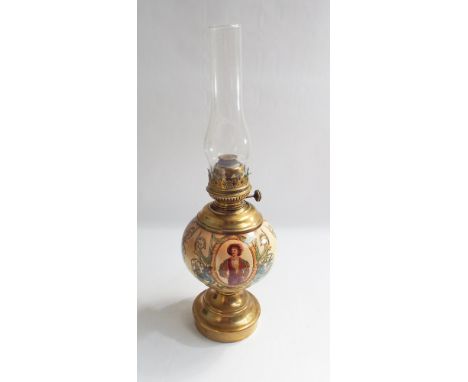 Decorative china and brass oil lamp 21" high 