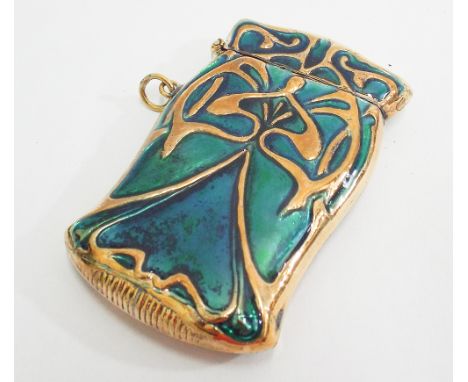 Brass vesta with blue enamel in the art nouveau style 8cm long 