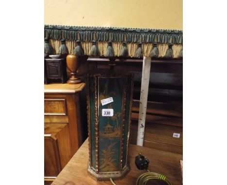 Large table lamp and shade, decorated with oriental scenes