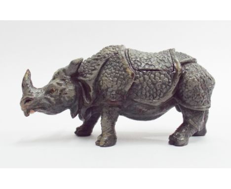 Novelty cold painted bronze desk inkwell modelled as a Rhino appx 10cm long 