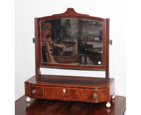 Georgian mahogany swing toilet mirror on bow fronted base fitted 3 drawers 