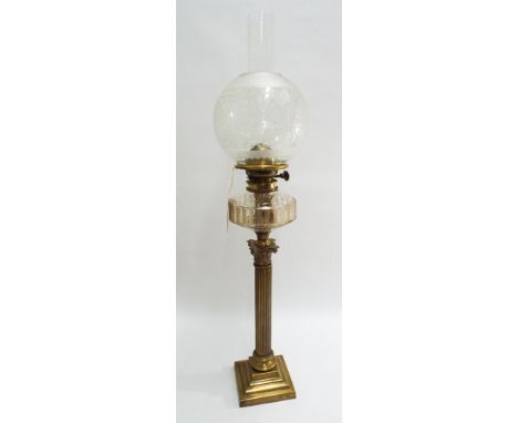 Victorian brass and glass oil lamp 