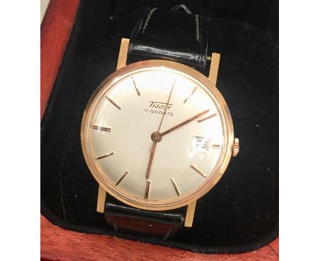 18ct Gold Tissot Visodate Gents wristwatch watch in good condition winds and ticks but no warranty given comes on original ti