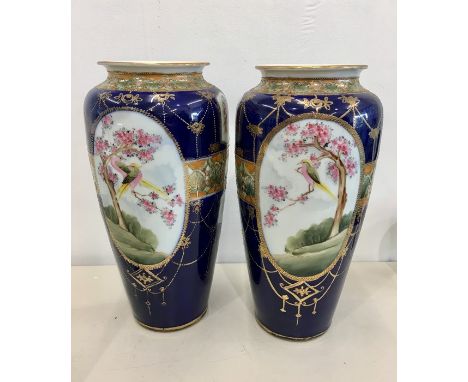 Vintage Nippon art pottery Kinjo vases hand painted in good condition each measure approx 12ins tall 