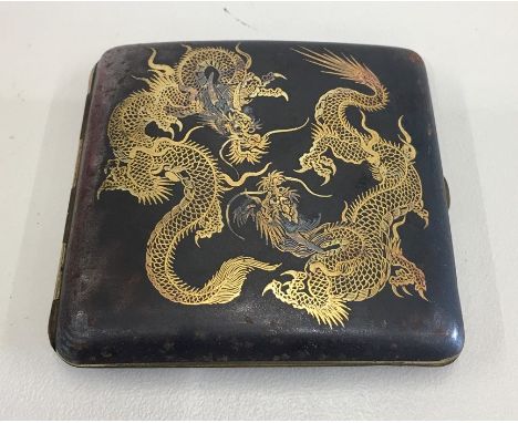 Vintage Japanese inlaid Gold Damascene Cigarette case signed on back 