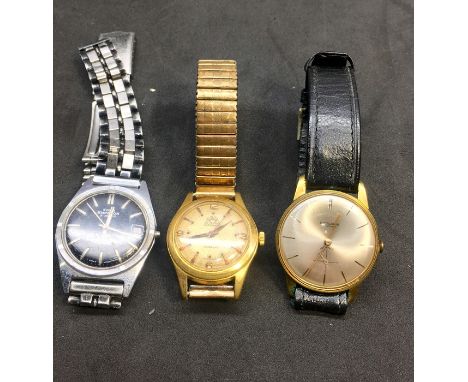 3 vintage gents wristwatches includes Swiss emperor Gigon ,Excalibur  2 are ticking one has winder missing 