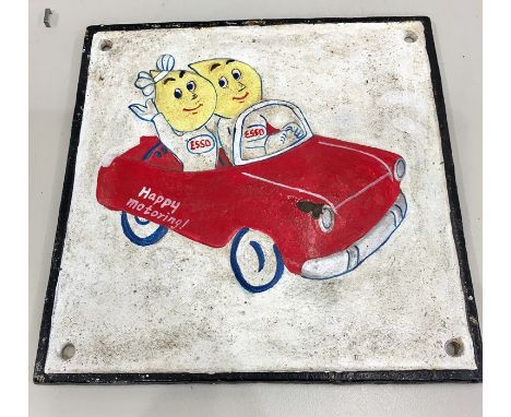 Vintage enamel sign Esso happy motoring measures approx 30ins by 20ins 