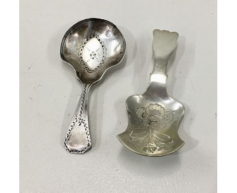 2 Georgian Caddy spoons only hallmarked silver the other not 