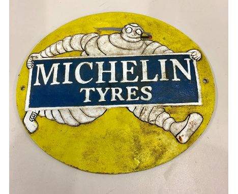 Vintage Iron enamel sign Michelin tyres measures approx 12ins by 10ins 