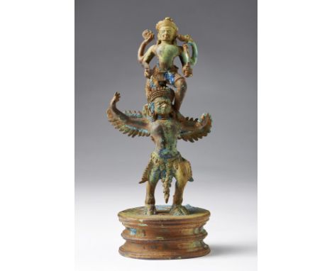 South-Est Asian Art A bronze figure of Vishnu and Garuda Cambodia, Khmer, 10th century . . Cm 7,50 x 17,00. Provenance: Priva