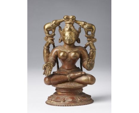 Indian Art A bronze figure of Gaya-LakshmiIndia, Orissa, 17th century . . Cm 7,20 x 12,00. For a close related example please