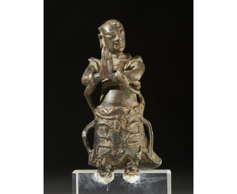 Chinese Art A high silver bronze figure of worshipper China, Tang dynasty, 618- 907 d.C. . Cm 3,50 x 7,00. Provenance: Privat