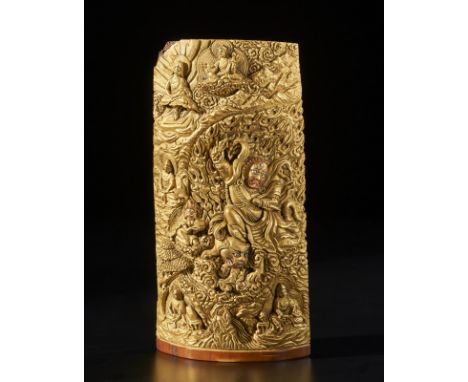 Himalayan Art A fine ivory carving depicting Dorje Drolo Tibet, 19th century . . Cm 8,50 x 17,00. Provenance: Private collect