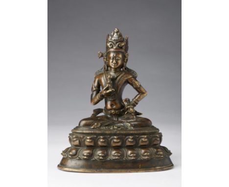 Himalayan Art A bronze figure of Vajrasattva Tibet, 12th-13th century . . Cm 14,00 x 18,50. Significant statue made of high p