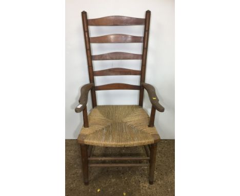 RUSH SEATED LADDER BACK COUNTRY ARMCHAIR