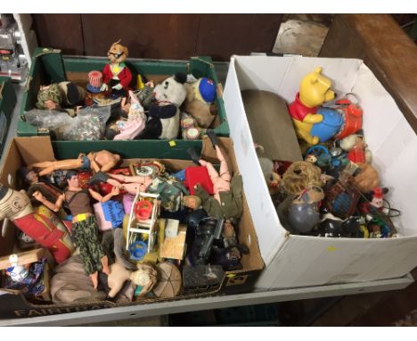 THREE BOXES OF VARIOUS TOYS INC ACTION MAN, TIN TOYS ETC