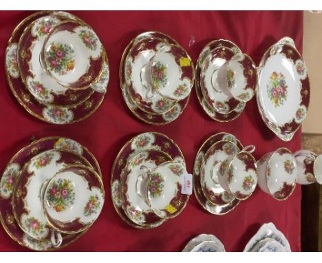 SHELLEY TEASET INC: 6 CUPS, SAUCERS, SIDE PLATES, SUGAR, MILK, CAKE PLATE
