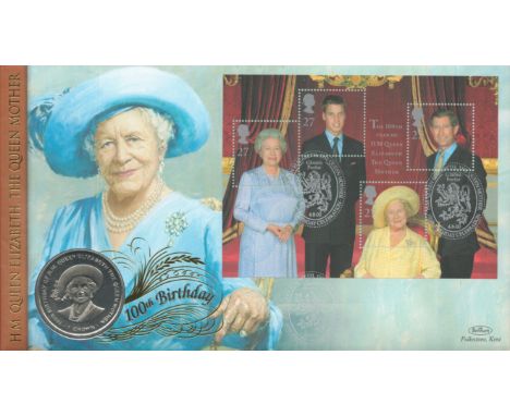 100th Birthday H.M. Queen Elizabeth The Queen Mother Limited Edition Coin Cover / Medal First Day Cover (Benham Covers) Celeb