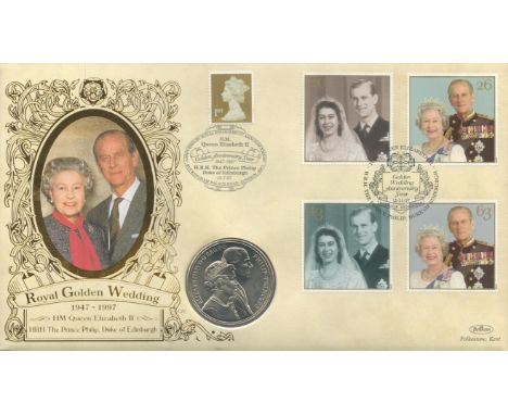 Royal Golden Wedding 1947 1997 Coin Cover / Medal First Day Cover (Benham Covers) Celebrating The Marriage of H.M. Queen Eliz