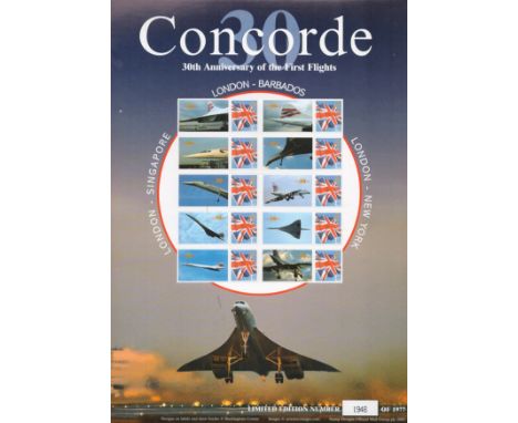 Concorde 30th Anniversary Of The First Flights Limited and First Edition Stamp Sheet featuring Concorde's First Flights with 