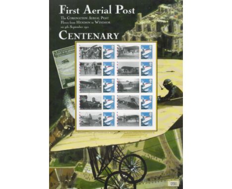 First Aerial Post Centenary Limited and First Edition Stamp Sheet featuring The Coronation Aerial Post with 10 x 1st Class St