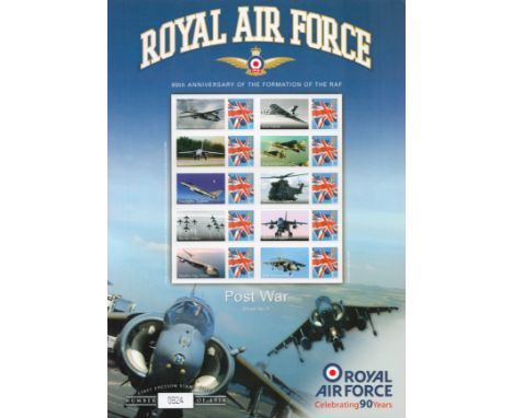 90th Anniversary of the Formation of the R.A.F. Sheet No 3 Post War, Limited and First Edition Stamp Sheet featuring The Roya