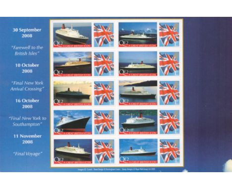 QE2 A Great British Icon First Edition Stamp Sheet featuring The Final Voyage of the Queen Elizabeth 2 with 10 x 1st Class St