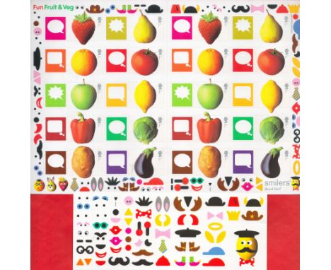 Fun Fruit and Veg (Smilers) First Edition Stamp Sheet featuring Fun Fruit and Veg and Stickers to create faces with 20 x 1st 