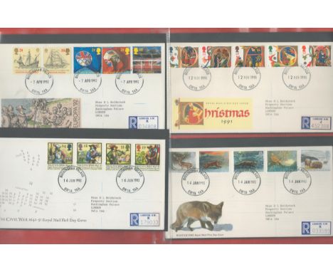 66 x FDCs or Comm. Covers  with Stamps and Buckingham Palace FDI Postmarks Housed in a Stanley Gibbons Album, includes Europa