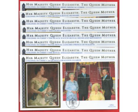 8 x Benham Covers Featuring H.M. Queen Elizabeth The Queen Mother, Colonel in Chief The Black Watch, The Light Infantry, The 